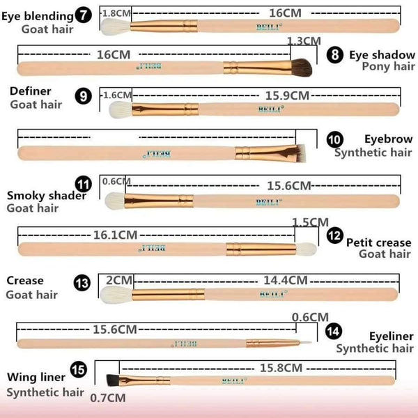 Planet Gates 15Pcs Pink Rose Golden Natural goat Horse Hair Foundation blusher eye Blending Contour Powder liner Makeup brush set