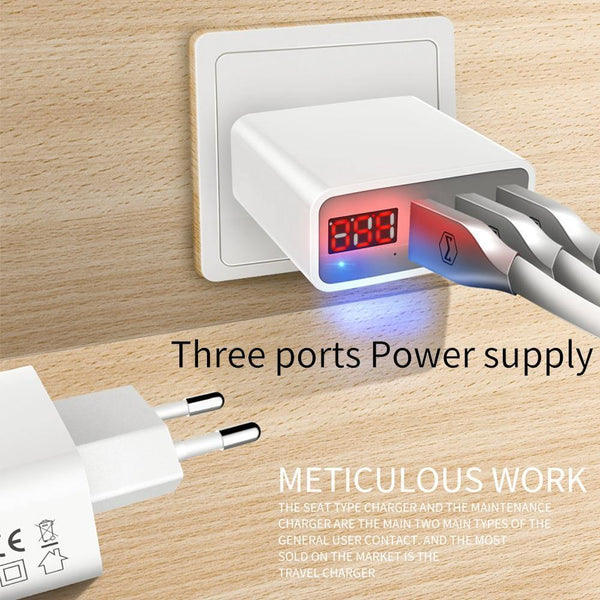 Planet Gates 15W LED Display 3 USB Mobile Phone Charger For iPhone Samsung Portable Universal Fast Charging USB Wall Travel Adapter EU