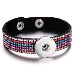 Planet Gates 16 Jewelry Rhinestone Leopard Leather 18mm Snap Button Bracelet Couple Punk Leather Bracelet Armband Snap Jewelry