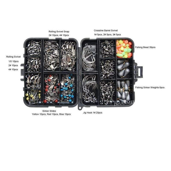 Planet Gates 160pcs/box Fishing Accessories Kit Including Jig Hooks fishing Sinker weights fishing Swivels Snaps with fishing tackle box