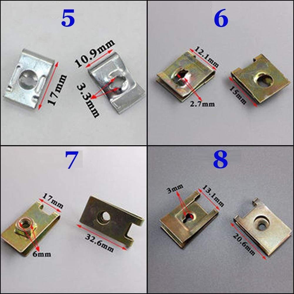 Planet Gates 165Pcs U Type Car Fastener Gasket Fixed Screw Metal Clips For Car Door Panel Fender Car Accessories