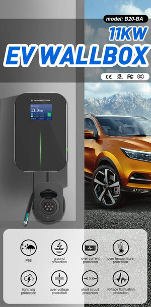 Planet Gates 16A 3Phase EV Charger Electric Vehicle Charging Station EVSE Wallbox Type 2 Socket IEC 62196-2 for Audi Mercedes-Benz, Hyundai