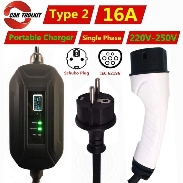 Planet Gates 16A Type 2 Portable EV Charger Adapter IEC62196 Convertor EVSE Home Electric Vehicle Car Charging Station Single Phase 220V-250V