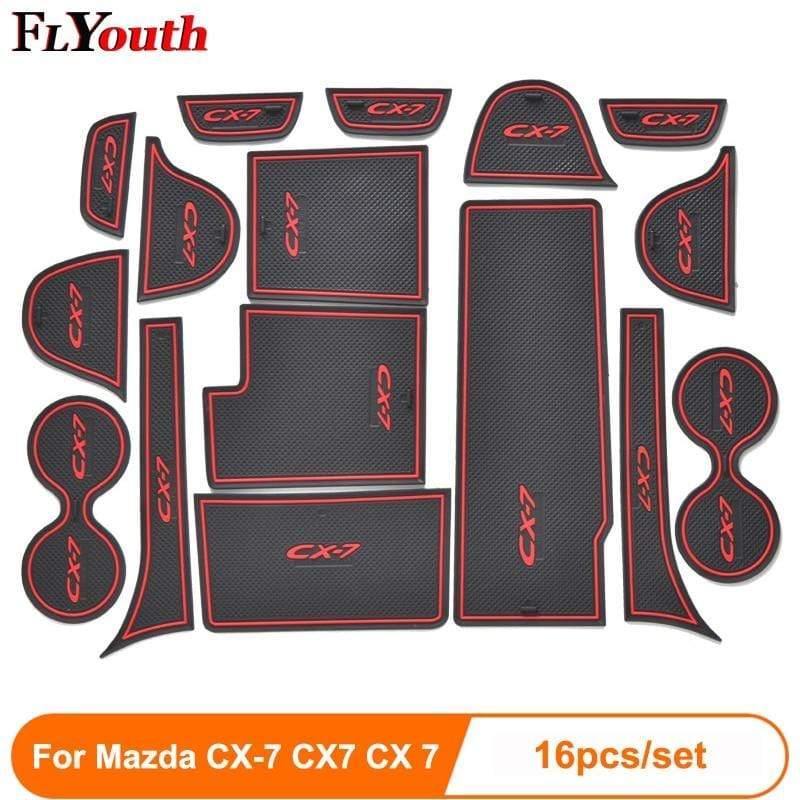 Planet Gates 16pcs/set 3D Rubber Mat Non-slip Interior Cup Pad Door Groove Mat For Mazda CX-7 CX7 CX 7 Car door mat Auto Accessories Styling