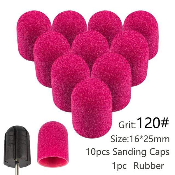 Planet Gates 16x25 Rosered 120 10pcs Nail Sanding Caps With Rubber Gel Polish Remover Nail Drill Bit Mill Grinding Sand Cap Pedicure Tool for Manicure Machine