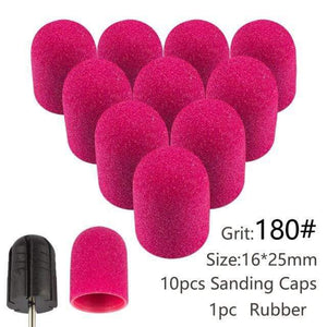 Planet Gates 16x25 Rosered 180 10pcs Nail Sanding Caps With Rubber Gel Polish Remover Nail Drill Bit Mill Grinding Sand Cap Pedicure Tool for Manicure Machine