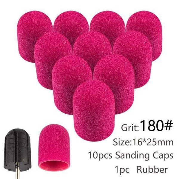 Planet Gates 16x25 Rosered 180 10pcs Nail Sanding Caps With Rubber Gel Polish Remover Nail Drill Bit Mill Grinding Sand Cap Pedicure Tool for Manicure Machine