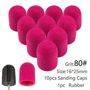 Planet Gates 16x25 Rosered 80 10pcs Nail Sanding Caps With Rubber Gel Polish Remover Nail Drill Bit Mill Grinding Sand Cap Pedicure Tool for Manicure Machine