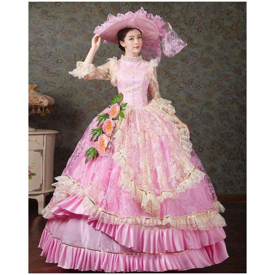 Planet Gates 17 18th Century Marie Antoinette European Court Dress Halloween Make Up Party Cosplay Costume Pink Formal Event Dress