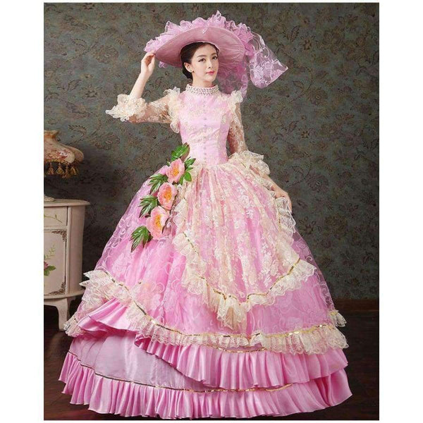 Planet Gates 17 18th Century Marie Antoinette European Court Dress Halloween Make Up Party Cosplay Costume Pink Formal Event Dress