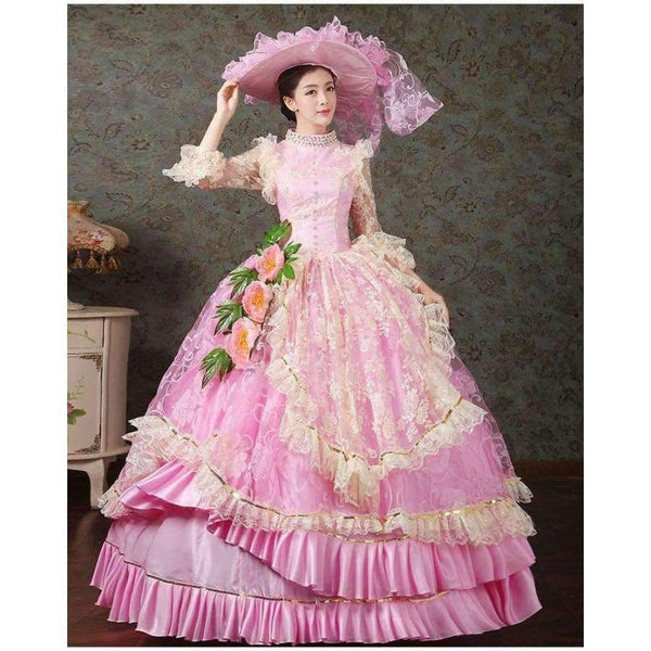 Planet Gates 17 18th Century Marie Antoinette European Court Dress Halloween Make Up Party Cosplay Costume Pink Formal Event Dress