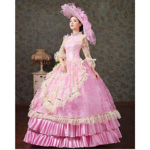 Planet Gates 17 18th Century Marie Antoinette European Court Dress Halloween Make Up Party Cosplay Costume Pink Formal Event Dress