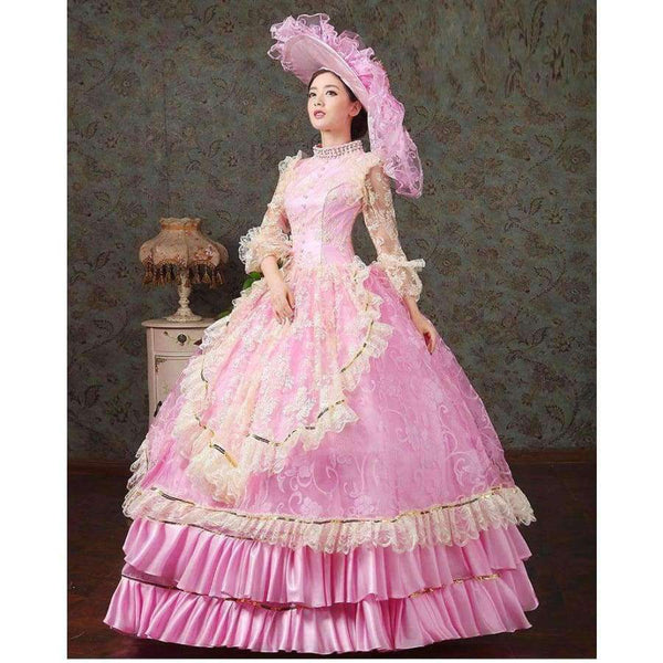 Planet Gates 17 18th Century Marie Antoinette European Court Dress Halloween Make Up Party Cosplay Costume Pink Formal Event Dress
