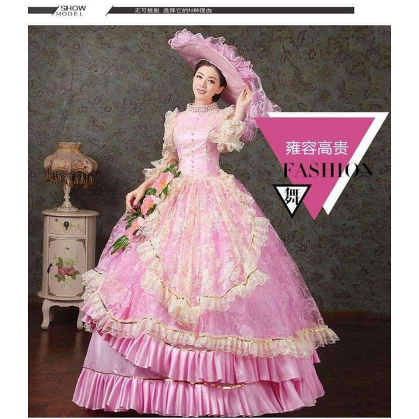 Planet Gates 17 18th Century Marie Antoinette European Court Dress Halloween Make Up Party Cosplay Costume Pink Formal Event Dress