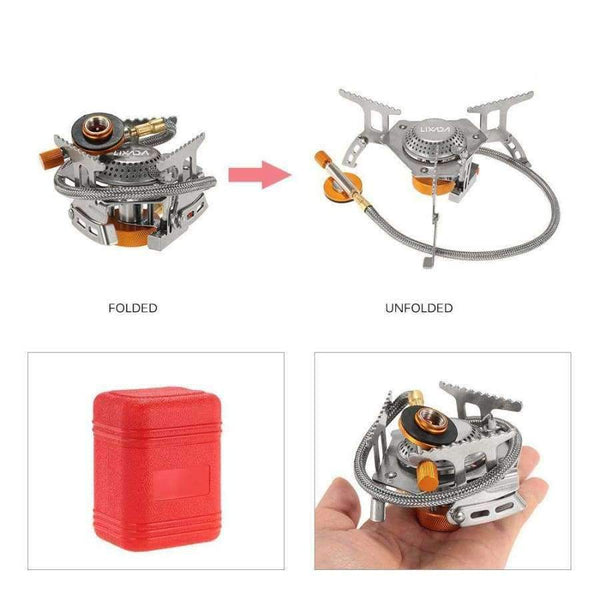 Planet Gates 17*7cm Mini Camping Stoves Folding Outdoor Gas Stove Portable Furnace Cooking Picnic Split Stoves 3000W Cooker Burners