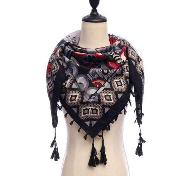 Planet Gates 17-black New brand women scarf square cotton shawls and wraps lady pashmina Tassels Bohemia foulard winter female bandana hijabs