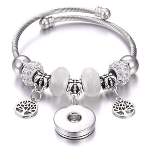 Planet Gates 17 Bracelets for 18mm Snaps Jewelry Elastic Silver Beaded Snap Bracelet Bangles Fit Snap Buttons Jewelry Charms Bracelet