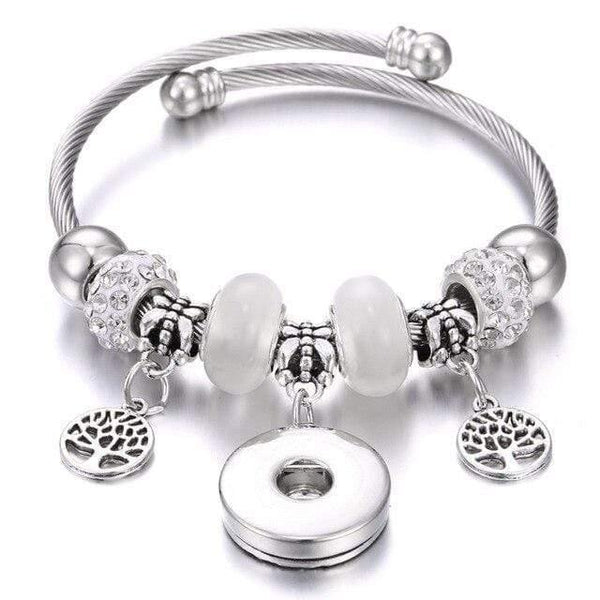 Planet Gates 17 Bracelets for 18mm Snaps Jewelry Elastic Silver Beaded Snap Bracelet Bangles Fit Snap Buttons Jewelry Charms Bracelet