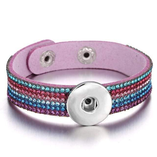 Planet Gates 17 Jewelry Rhinestone Leopard Leather 18mm Snap Button Bracelet Couple Punk Leather Bracelet Armband Snap Jewelry