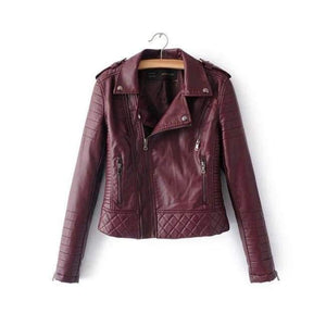 Planet Gates 1708 Wine Red / S New Fashion Women Spring Autumn Soft Faux Leather Jackets Lady Motorcyle Zippers Biker Blue Coats Black Outerwear Hot Sale