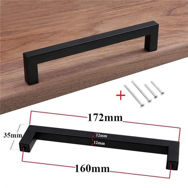 Modern Black Cabinet Handle Square Furniture Hardware Stainless Steel Kitchen Door Knobs Cupboard Wardrobe Drawer Pulls