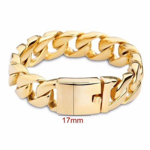 Planet Gates 17mm width / 22cm 316 Stainless Steel Italy Gold Bracelet Bangle Men's Heavy Chunky Link Chain Bracelet Fashion Jewelry Gifts