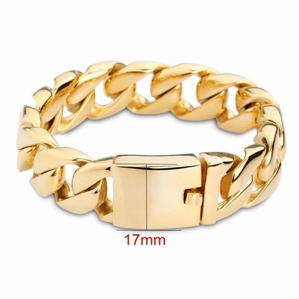 Planet Gates 17mm width / 22cm 316 Stainless Steel Italy Gold Bracelet Bangle Men's Heavy Chunky Link Chain Bracelet Fashion Jewelry Gifts