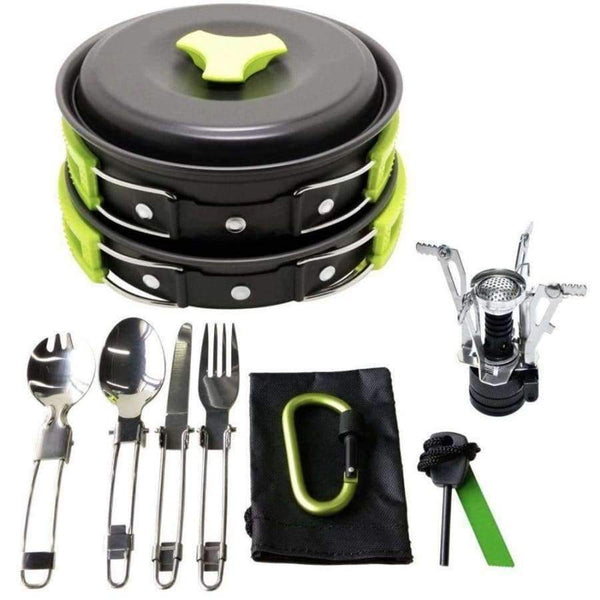 Planet Gates 17Pcs Camping Cookware Mess Kit Lightweight & Durable Backpacking Gear & Hiking Outdoors Bug Out Bag Cooking Equipment Cookset