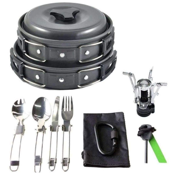 Planet Gates 17Pcs Camping Cookware Mess Kit Lightweight & Durable Backpacking Gear & Hiking Outdoors Bug Out Bag Cooking Equipment Cookset