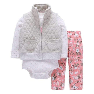 Planet Gates 18 / 6M Newborn Baby boy Girls 3 Pieces Set Clothes Hooded Zipper Full Sleeve Open flowers Coat+Full Sleeve Bodysuits+Pants