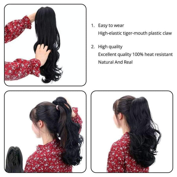 Planet Gates 18" Curly Synthetic Ponytail Wig Hair Extensions Claw On Hairpiece Long Deep Wave Clip In Ponytail Hair Extension Heat Resistant