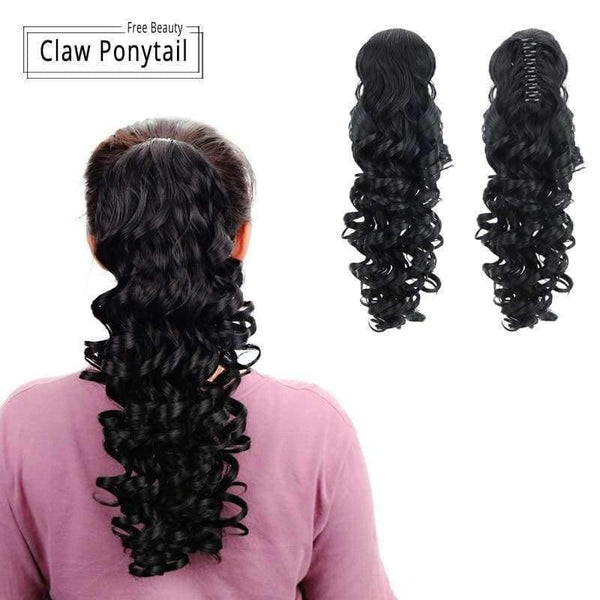 Planet Gates 18" Curly Synthetic Ponytail Wig Hair Extensions Claw On Hairpiece Long Deep Wave Clip In Ponytail Hair Extension Heat Resistant