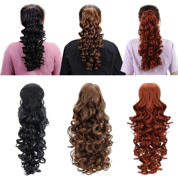 Planet Gates 18" Curly Synthetic Ponytail Wig Hair Extensions Claw On Hairpiece Long Deep Wave Clip In Ponytail Hair Extension Heat Resistant