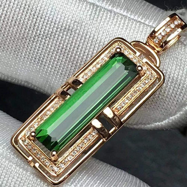 Planet Gates 18 K 100% Natural Green Tourmaline 3.2ct Brazil Origin Diamonds Gemstone Diamond Women's Pendants Necklaces