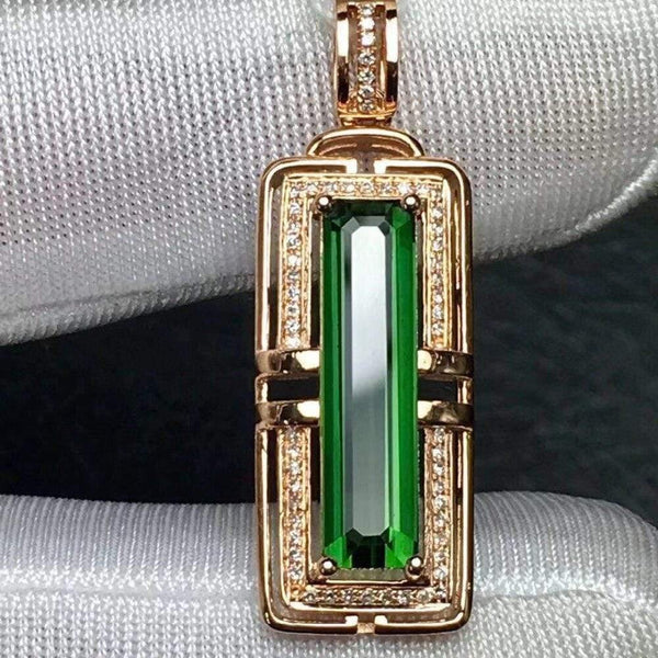 Planet Gates 18 K 100% Natural Green Tourmaline 3.2ct Brazil Origin Diamonds Gemstone Diamond Women's Pendants Necklaces
