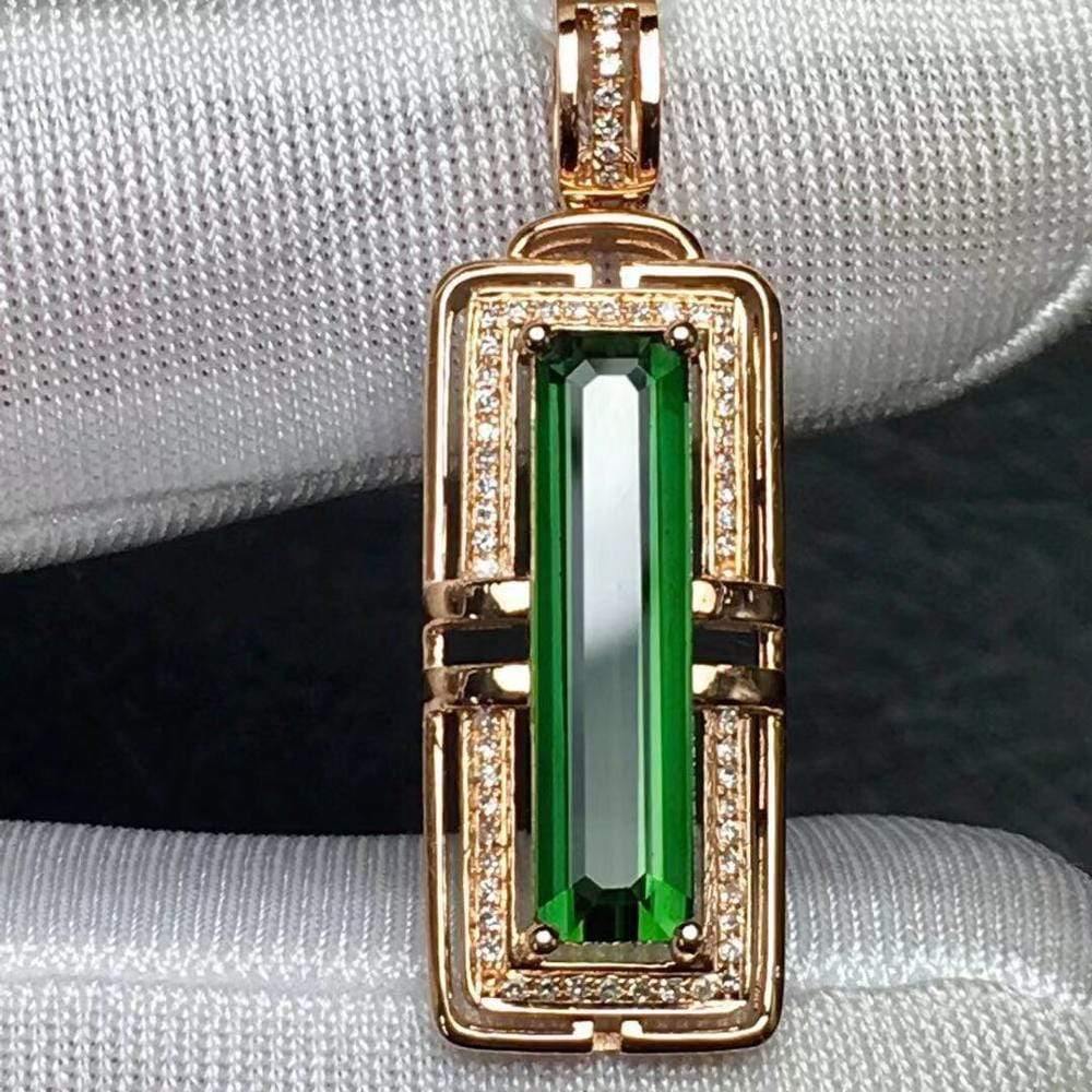 Planet Gates 18 K 100% Natural Green Tourmaline 3.2ct Brazil Origin Diamonds Gemstone Diamond Women's Pendants Necklaces