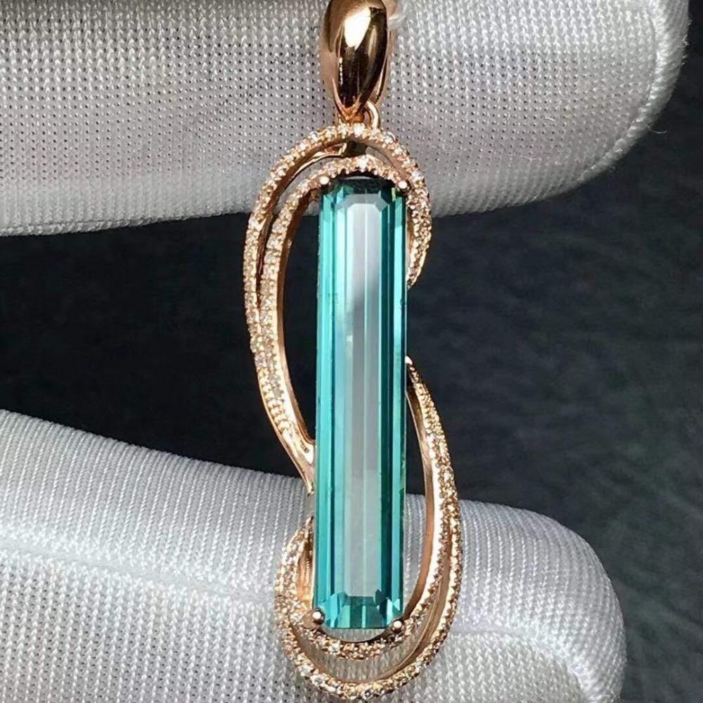 Planet Gates 18 K 100% Natural Green Tourmaline 3.7ct Brazil Origin Diamonds Gemstone Diamond Women's Pendants Necklaces