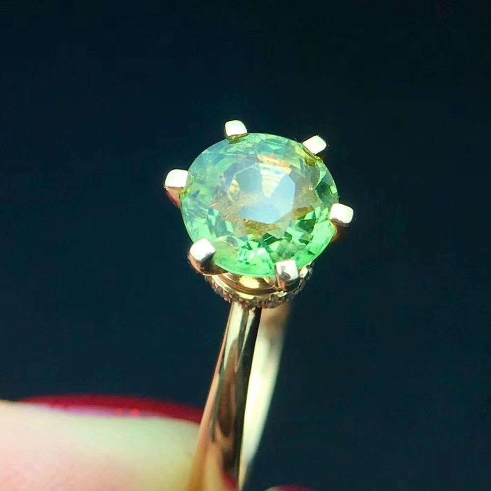 Planet Gates 18 K Gold Natural GreenTourmaline 1.8ct Gemstone Diamond Gift Female Rings for Women Fine Ring