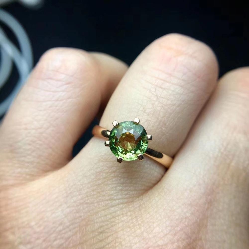 Planet Gates 18 K Gold Natural GreenTourmaline 1.8ct Gemstone Diamond Gift Female Rings for Women Fine Ring