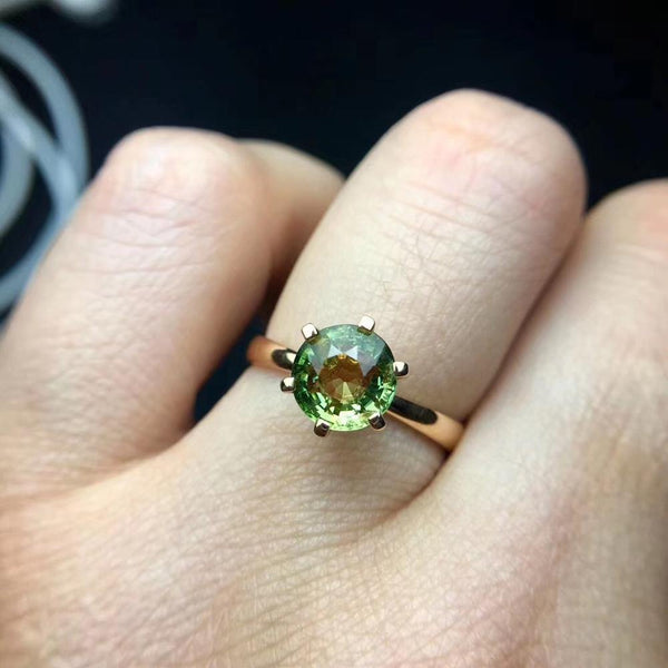 Planet Gates 18 K Gold Natural GreenTourmaline 1.8ct Gemstone Diamond Gift Female Rings for Women Fine Ring