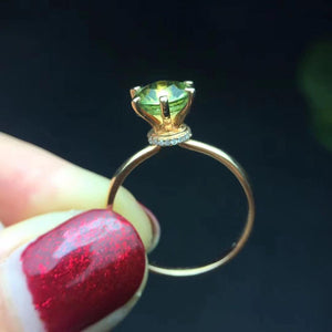 Planet Gates 18 K Gold Natural GreenTourmaline 1.8ct Gemstone Diamond Gift Female Rings for Women Fine Ring