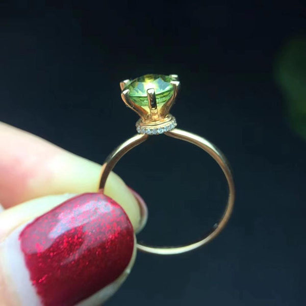 Planet Gates 18 K Gold Natural GreenTourmaline 1.8ct Gemstone Diamond Gift Female Rings for Women Fine Ring