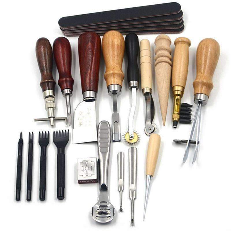 Planet Gates 18 PCS a SET Leather Craft Punch Tools Kit Stitching Carving Working Sewing Saddle Groover  WA134 T0.2