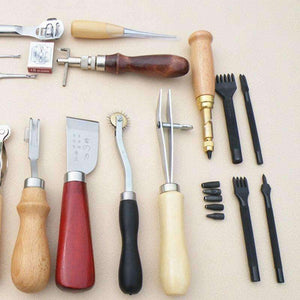 Planet Gates 18 PCS a SET Leather Craft Punch Tools Kit Stitching Carving Working Sewing Saddle Groover  WA134 T0.2