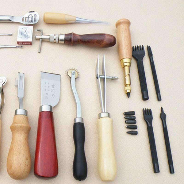 Planet Gates 18 PCS a SET Leather Craft Punch Tools Kit Stitching Carving Working Sewing Saddle Groover  WA134 T0.2
