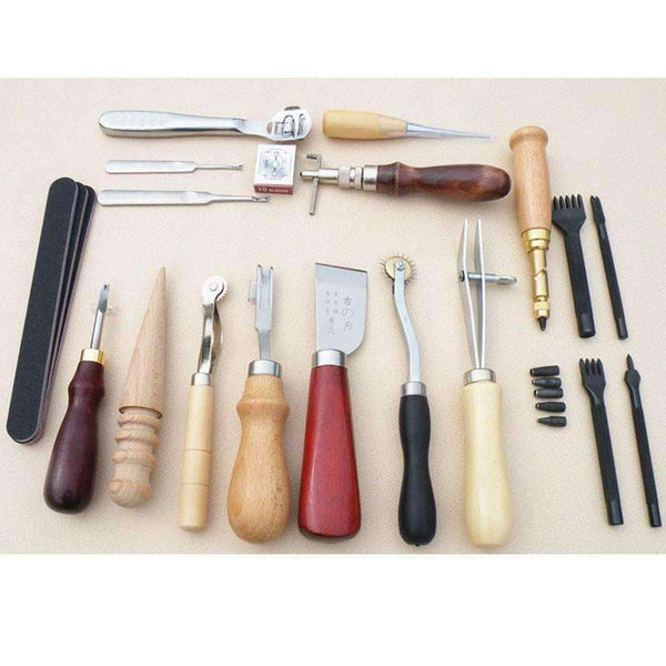 Planet Gates 18 PCS a SET Leather Craft Punch Tools Kit Stitching Carving Working Sewing Saddle Groover  WA134 T0.2
