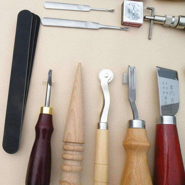 Planet Gates 18 PCS a SET Leather Craft Punch Tools Kit Stitching Carving Working Sewing Saddle Groover  WA134 T0.2