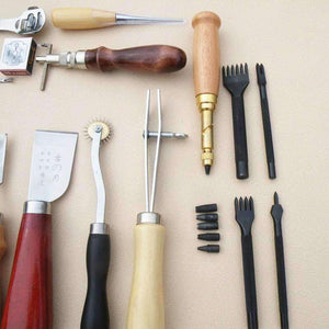 Planet Gates 18 PCS a SET Leather Craft Punch Tools Kit Stitching Carving Working Sewing Saddle Groover  WA134 T0.2