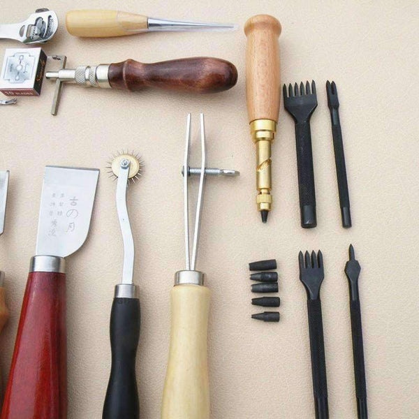 Planet Gates 18 PCS a SET Leather Craft Punch Tools Kit Stitching Carving Working Sewing Saddle Groover  WA134 T0.2