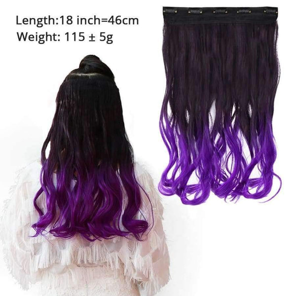 Planet Gates 18" Rainbow Synthetic Hairpieces 5 Clips in Hair Extensions Long Curly Pink Purple Ombre Wigs For Women One Piece Heat Resistant